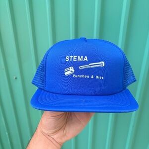 Vintage STEMA Punches and Dies trucker hat blue mesh snapback